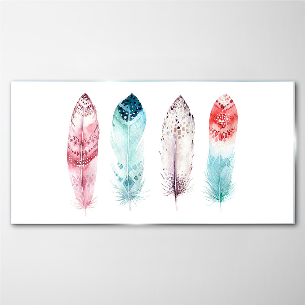 Feathers in pastel shades Glass Wall Art