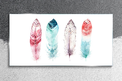 Feathers in pastel shades Glass Wall Art