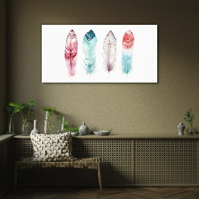 Feathers in pastel shades Glass Wall Art