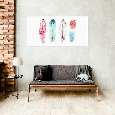 Feathers in pastel shades Glass Wall Art