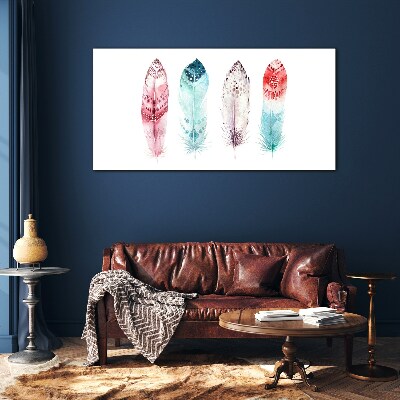 Feathers in pastel shades Glass Wall Art