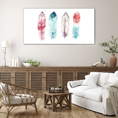Feathers in pastel shades Glass Wall Art