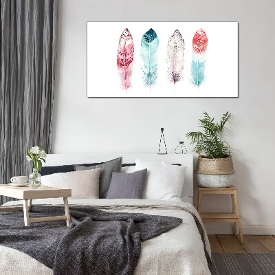 Feathers in pastel shades Glass Wall Art