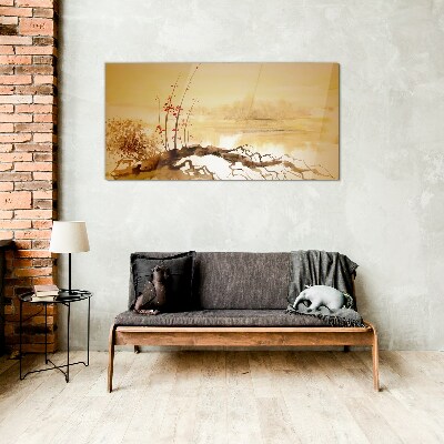 Golden shades on the water's edge Glass Wall Art