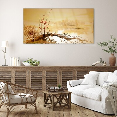 Golden shades on the water's edge Glass Wall Art