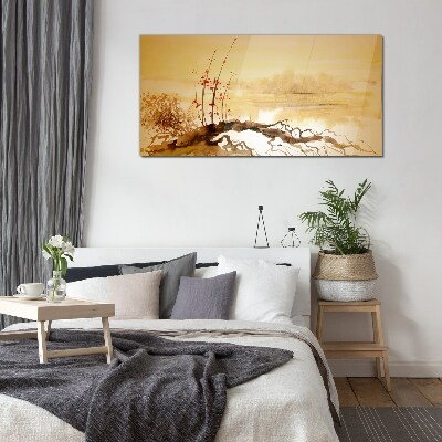 Golden shades on the water's edge Glass Wall Art