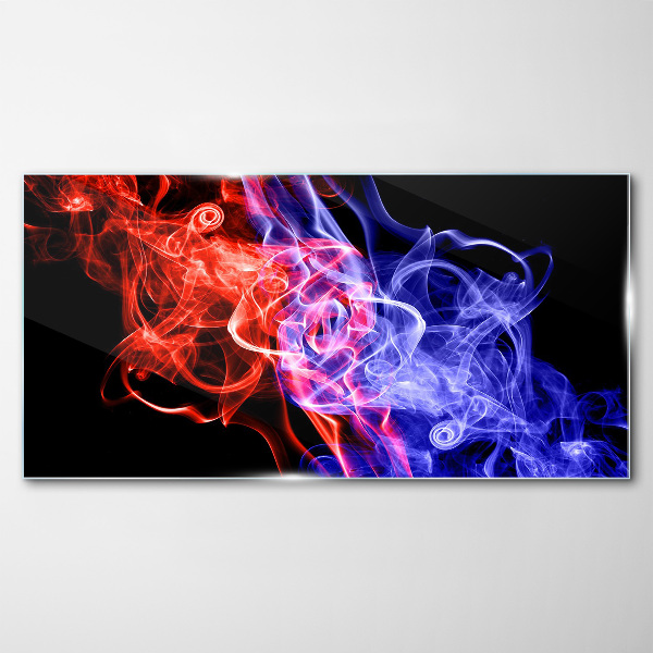 Dancing smoke in red and blue Glass Wall Art
