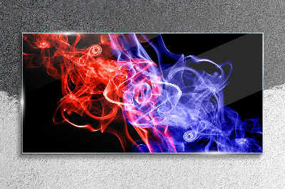 Dancing smoke in red and blue Glass Wall Art
