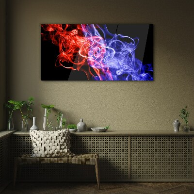 Dancing smoke in red and blue Glass Wall Art