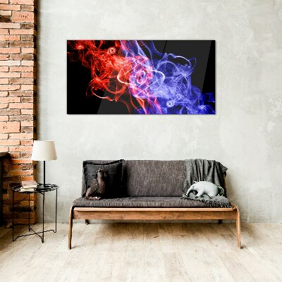 Dancing smoke in red and blue Glass Wall Art