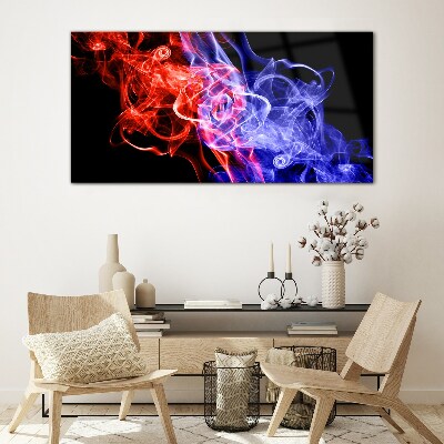 Dancing smoke in red and blue Glass Wall Art