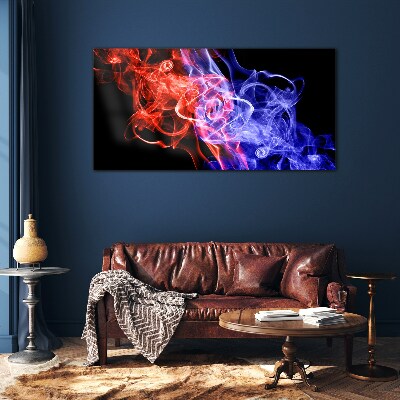 Dancing smoke in red and blue Glass Wall Art