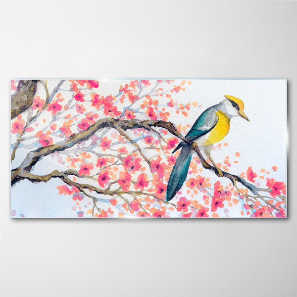 Spring bird on a branch Glass Wall Art