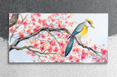 Spring bird on a branch Glass Wall Art