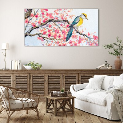 Spring bird on a branch Glass Wall Art
