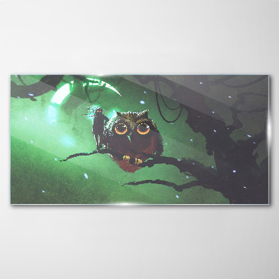 Owl moon art Glass Wall Art