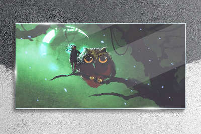 Owl moon art Glass Wall Art