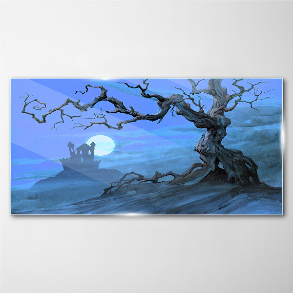 Abstraction castle moon Glass Wall Art