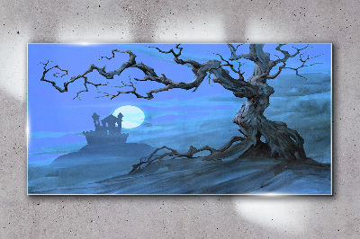 Castle in the moonlight Glass Wall Art