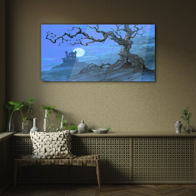 Castle in the moonlight Glass Wall Art