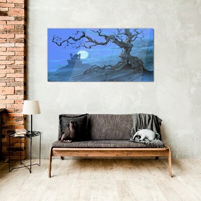 Castle in the moonlight Glass Wall Art