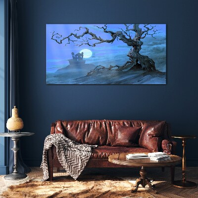 Castle in the moonlight Glass Wall Art