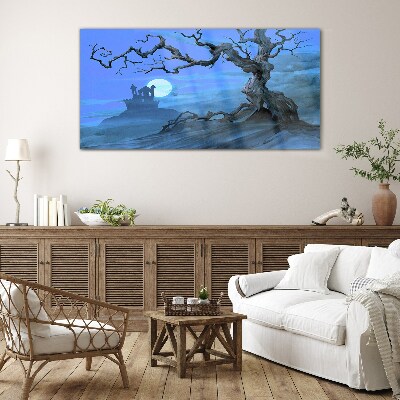 Castle in the moonlight Glass Wall Art