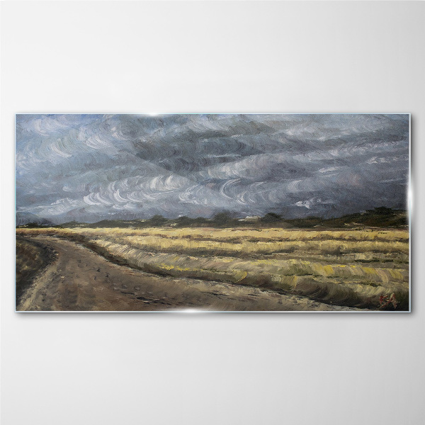 Stormy sky over a country road Glass Wall Art