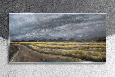Stormy sky over a country road Glass Wall Art