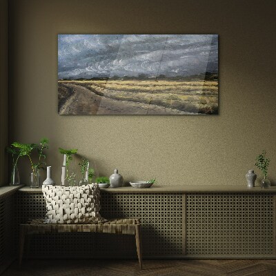 Stormy sky over a country road Glass Wall Art