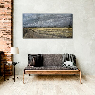 Stormy sky over a country road Glass Wall Art