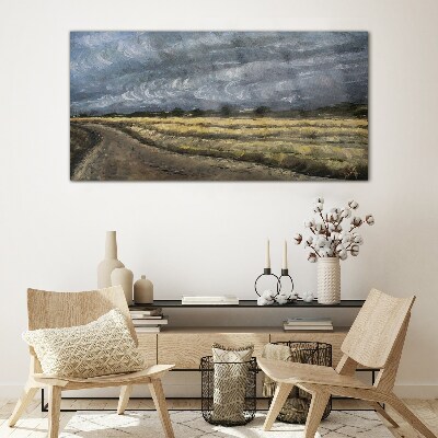 Stormy sky over a country road Glass Wall Art