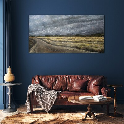 Stormy sky over a country road Glass Wall Art