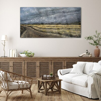 Stormy sky over a country road Glass Wall Art