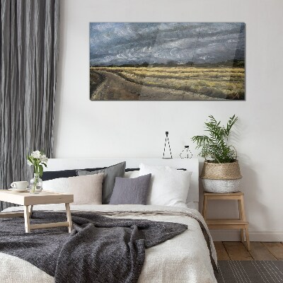Stormy sky over a country road Glass Wall Art