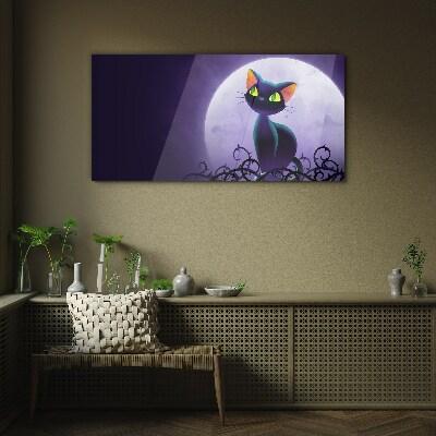 Cats in the moonlight Glass Wall Art