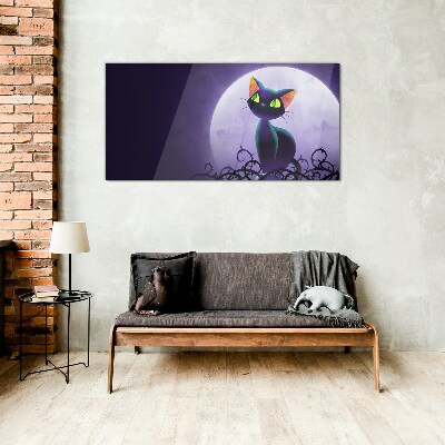 Cats in the moonlight Glass Wall Art