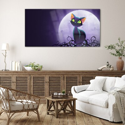 Cats in the moonlight Glass Wall Art