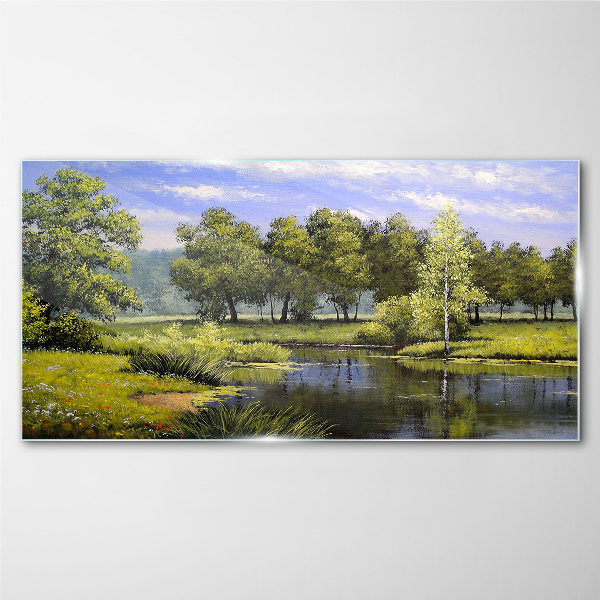 A peaceful landscape by the river Glass Wall Art
