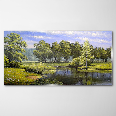 A peaceful landscape by the river Glass Wall Art
