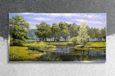 A peaceful landscape by the river Glass Wall Art