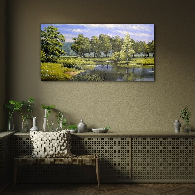 A peaceful landscape by the river Glass Wall Art