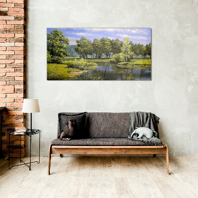 A peaceful landscape by the river Glass Wall Art