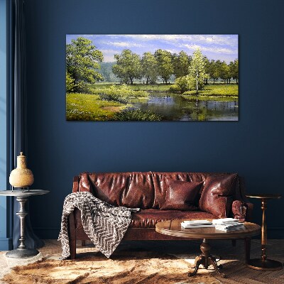 A peaceful landscape by the river Glass Wall Art