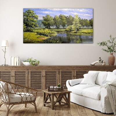 A peaceful landscape by the river Glass Wall Art