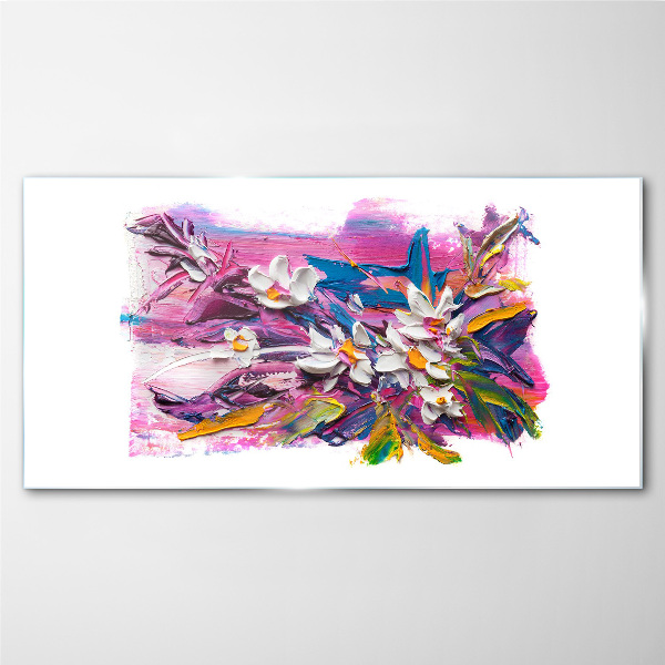 Colorful Flowers in Abstract Composition Glass Wall Art