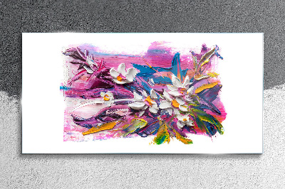 Colorful Flowers in Abstract Composition Glass Wall Art