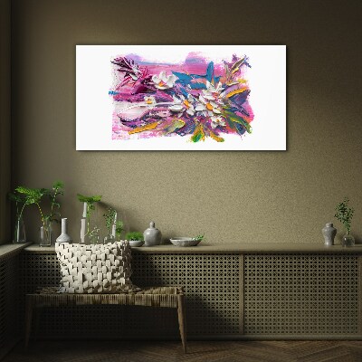 Colorful Flowers in Abstract Composition Glass Wall Art
