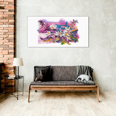 Colorful Flowers in Abstract Composition Glass Wall Art