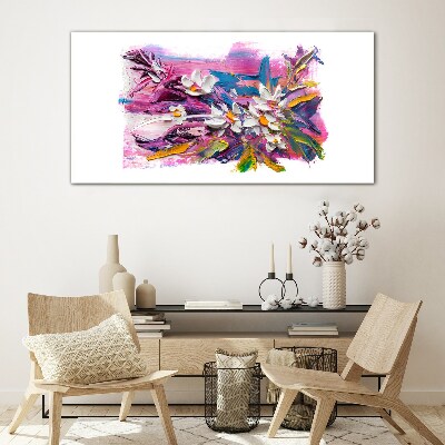 Colorful Flowers in Abstract Composition Glass Wall Art